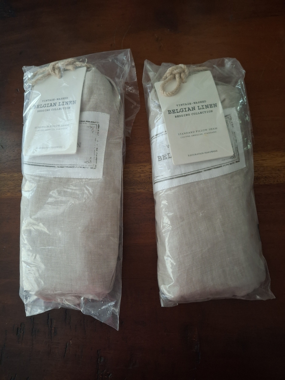 Pair NWT Belgian Linen Standard Pillow Shams - Natural